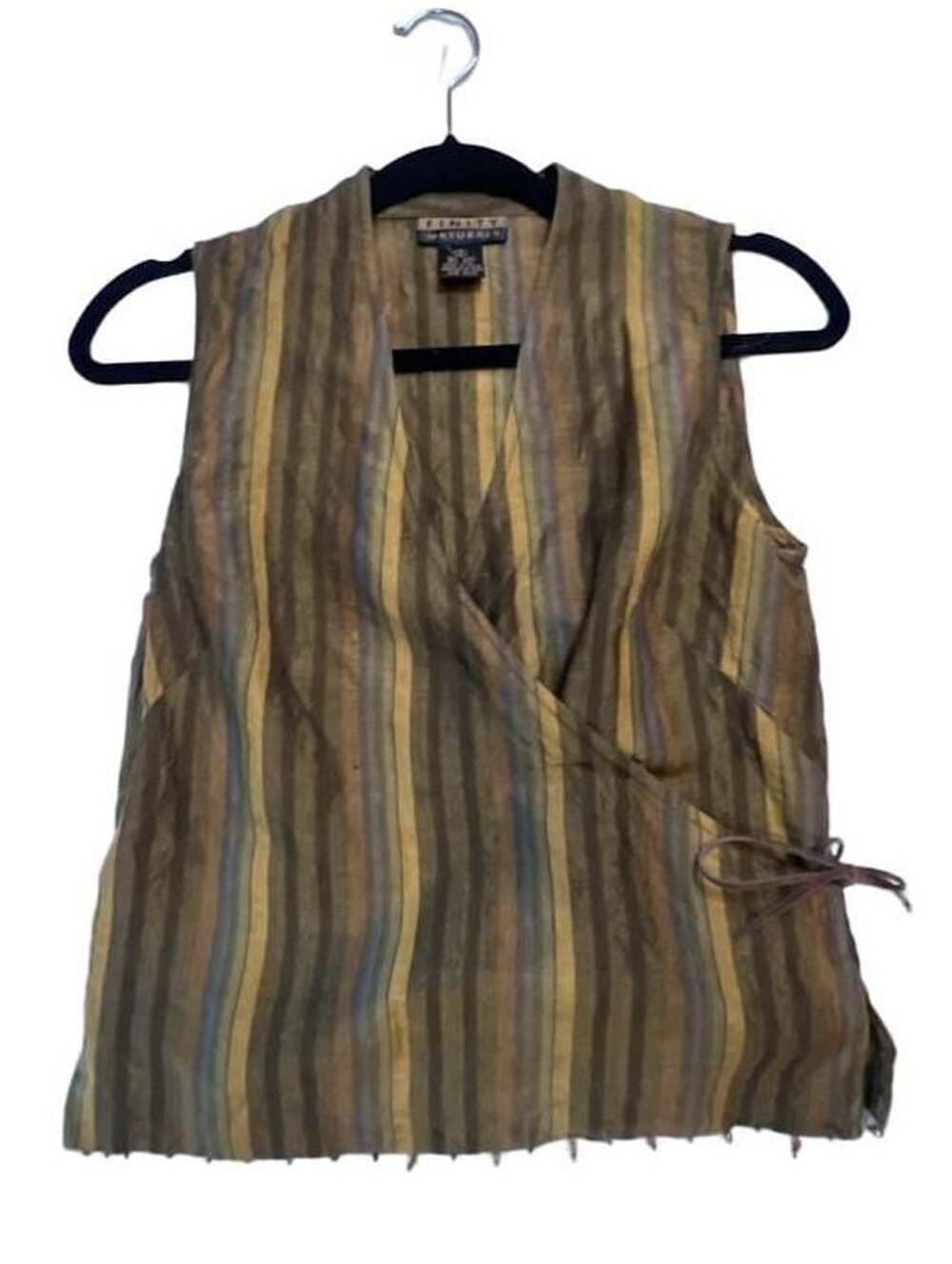 Finity Naturals Sleeveless Wrap Vest Size 6 Striped Linen Silk